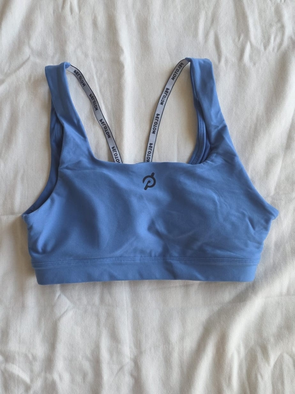 Peloton Blue Sports Bra Size S Logo Straps Workout Activewear Yoga Crop